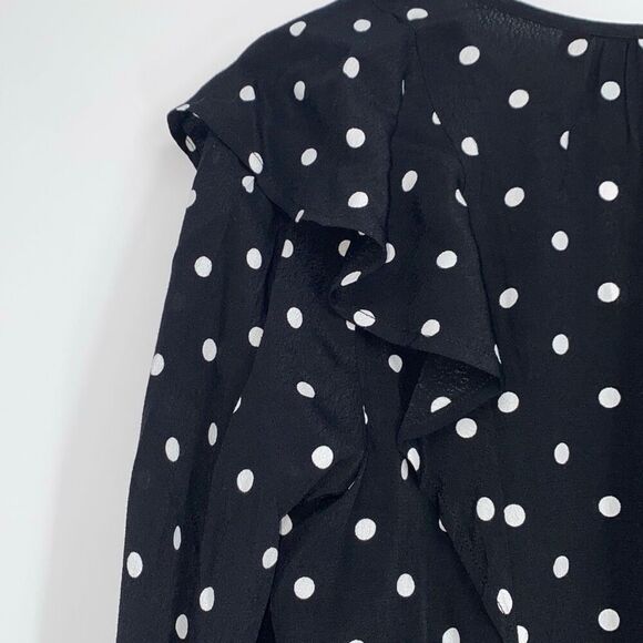 New Gap Ruffle Shoulder Long Sleeve Polka Dot‎ Blouse Rayon Black White S - Picture 11 of 16